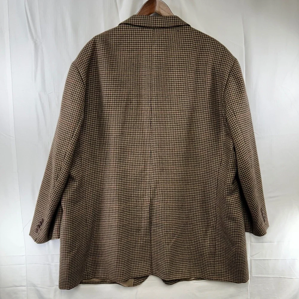 Chaps Ralph Lauren Blazer Mens 54 Brown Houndstooth Wool Sport Coat